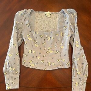 Rachel Zoe Blue Puff Sleeve Blouse with Smocked Fitted Design